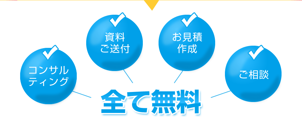 資料ご送付・お見積作成・コンサルティング・ご相談　全て無料